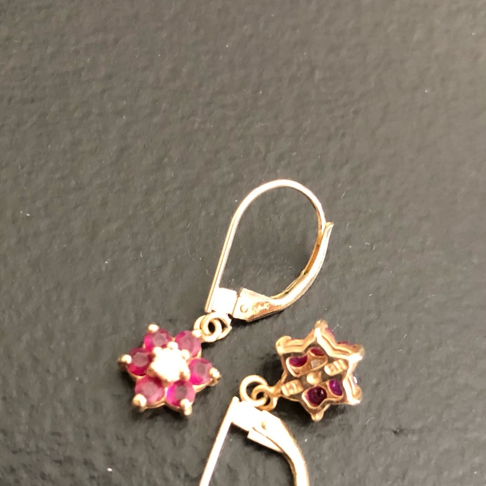14K Gold Diamond and Ruby Drop Earrings